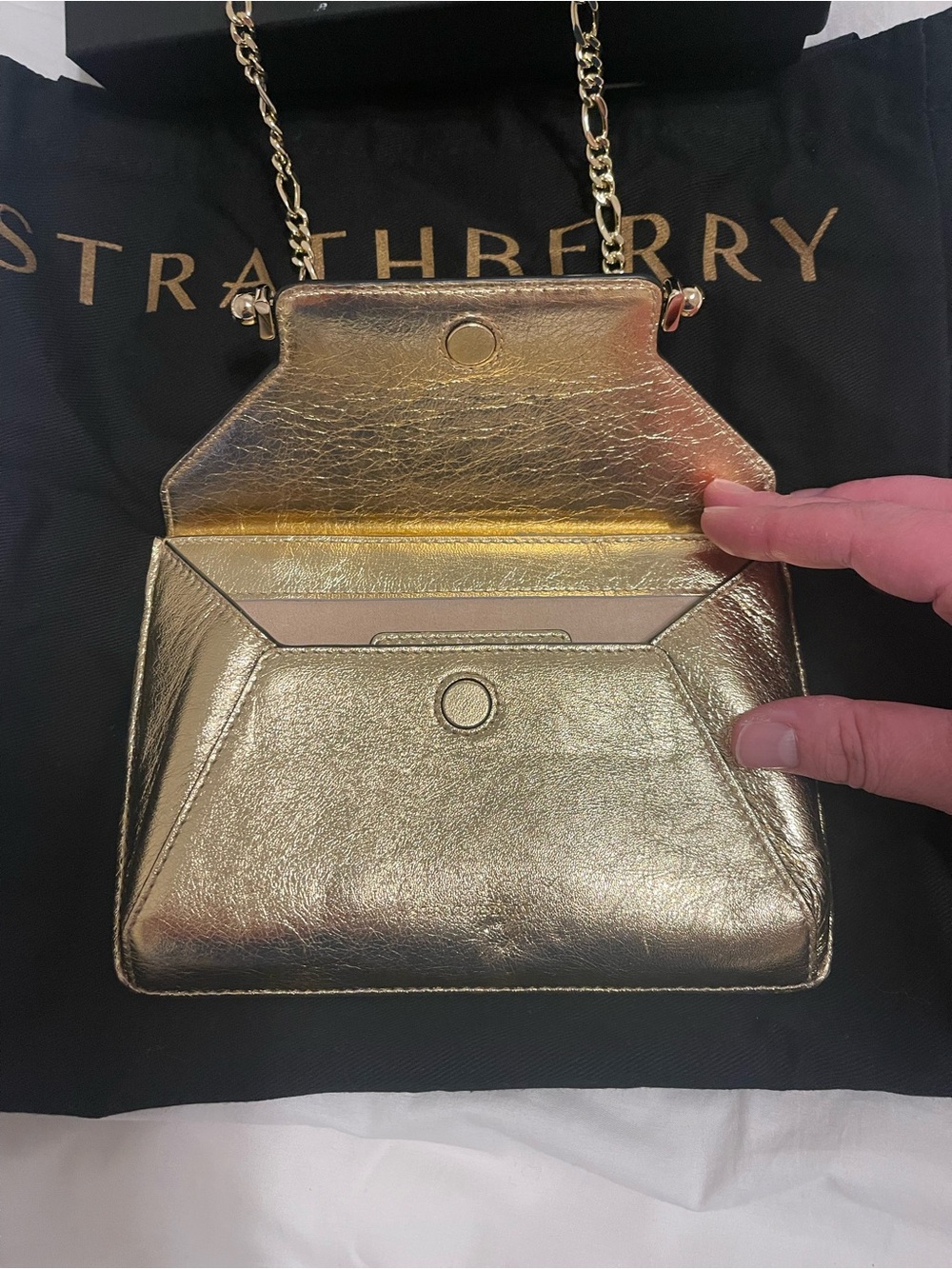 Strathberry Metallic Gold Mini Crossbody with Chain Strap - Picture 2 of 5